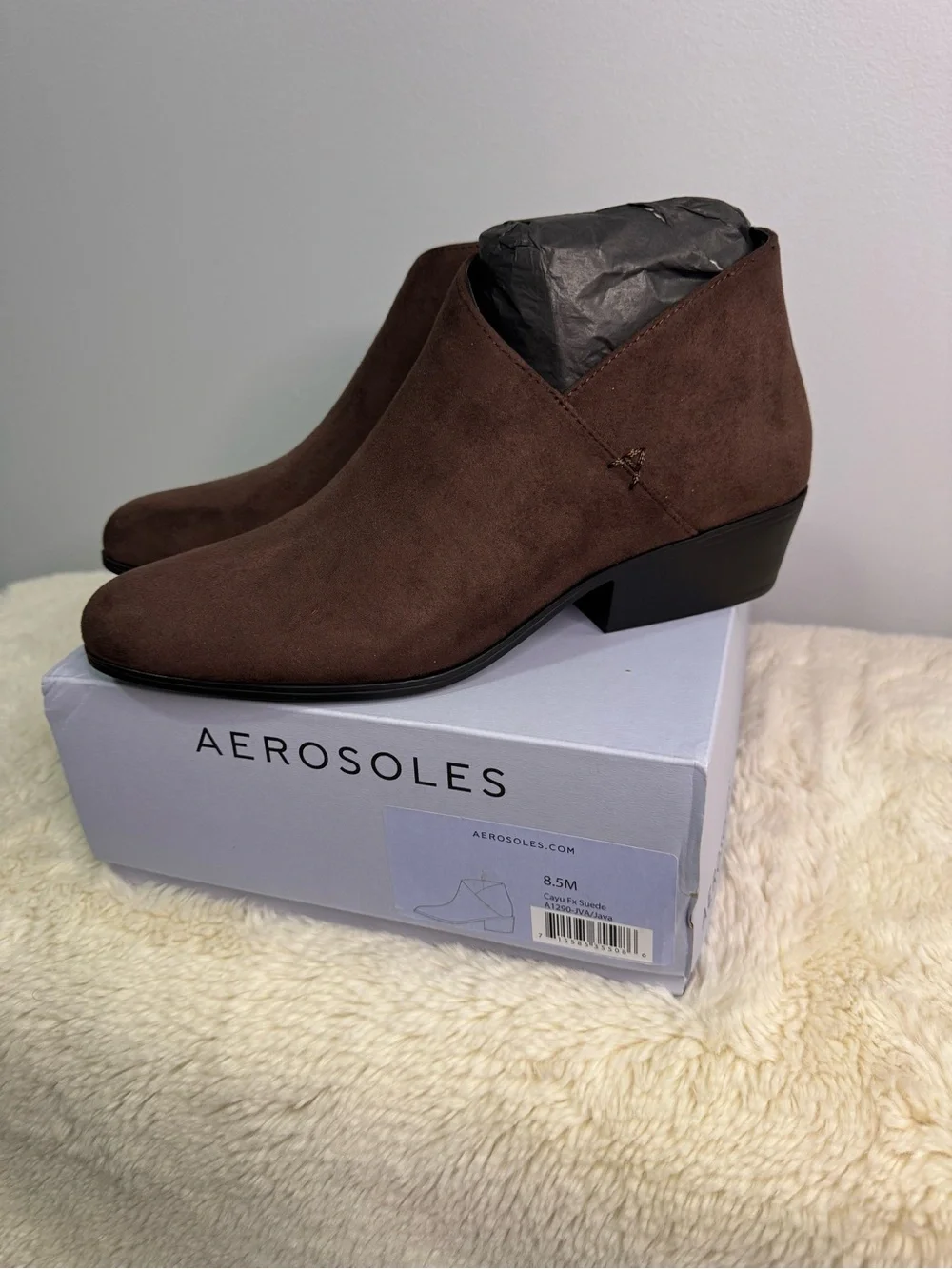 AEROSOLES Chocolate Suede Slip-On Ankle Booties